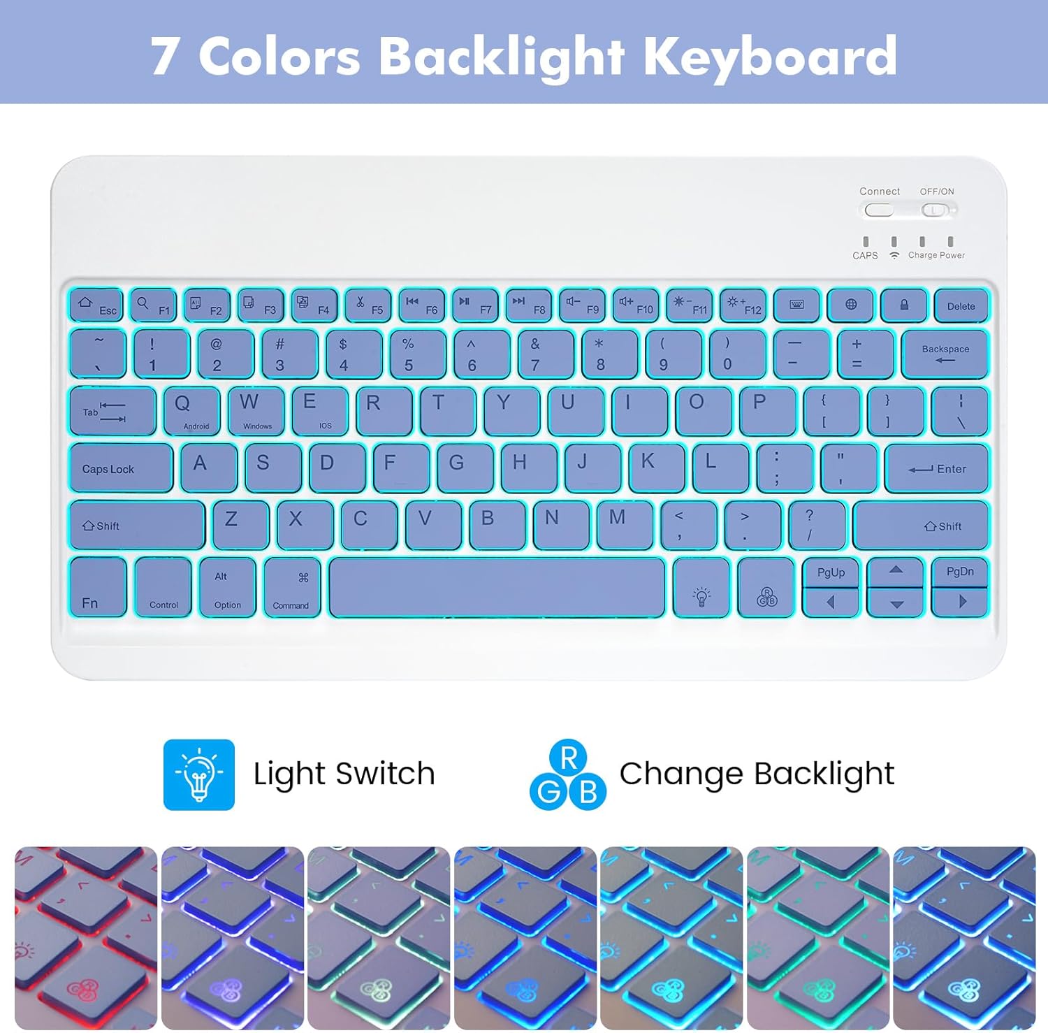 Keyboard Case for Samsung Galaxy Tab S10 Plus/S9 Plus/S9 FE Plus/S8 Plus/S7 Plus/S7 FE 12.4 Inch, 7 Color Backlit, Detachable Bluetooth Keyboard Case with Wireless Mouse and S Pen Holder, Purple