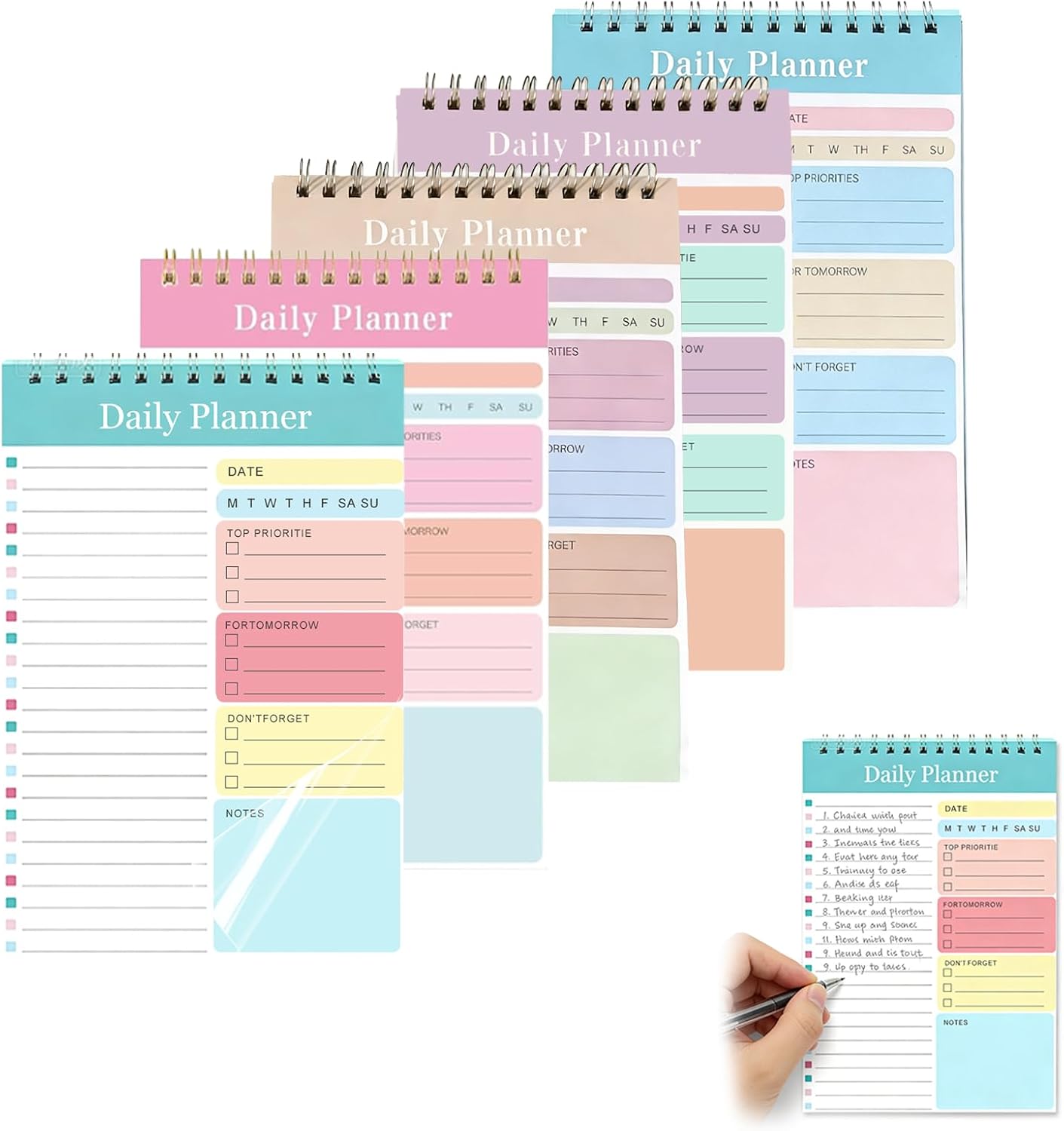 To Do List Notepad 5pcs/Set – A5 Spiral Undated Daily Planner Pad,30 Tear-Off Sheets | Productivity Task Organiser for Work, Office, Study, Home & Personal Goal Planning