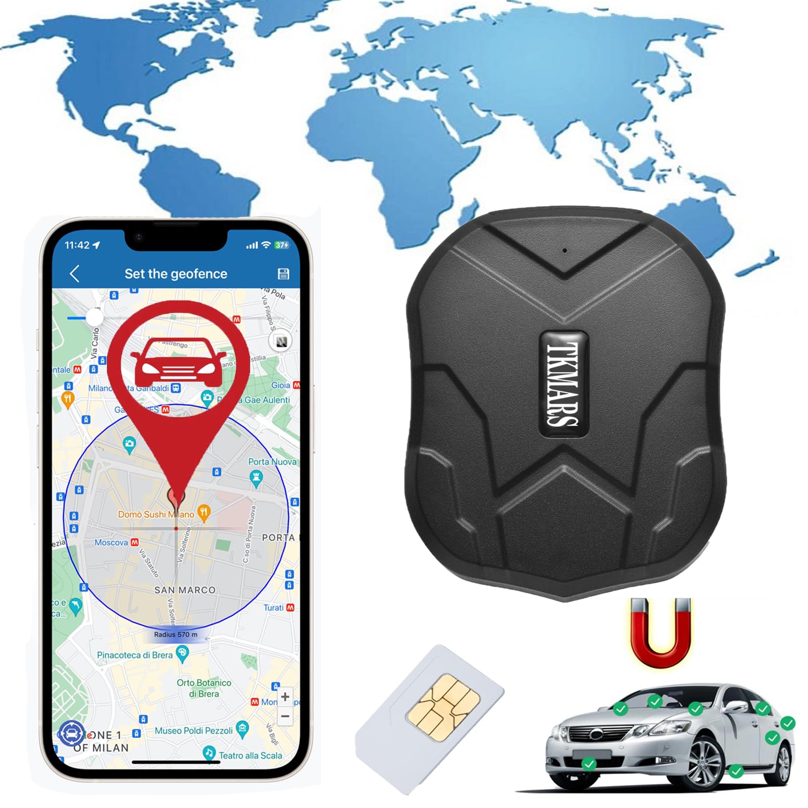 Traceur GPS Voiture sans Abonnement TK905 Localisateur GPS Antivol de Voiture Dispositif de Suivi en Temps Réel des Bus pour la Gestion de Flotte Alarme Camping Car Étanche et Longue Veille 5000mAh