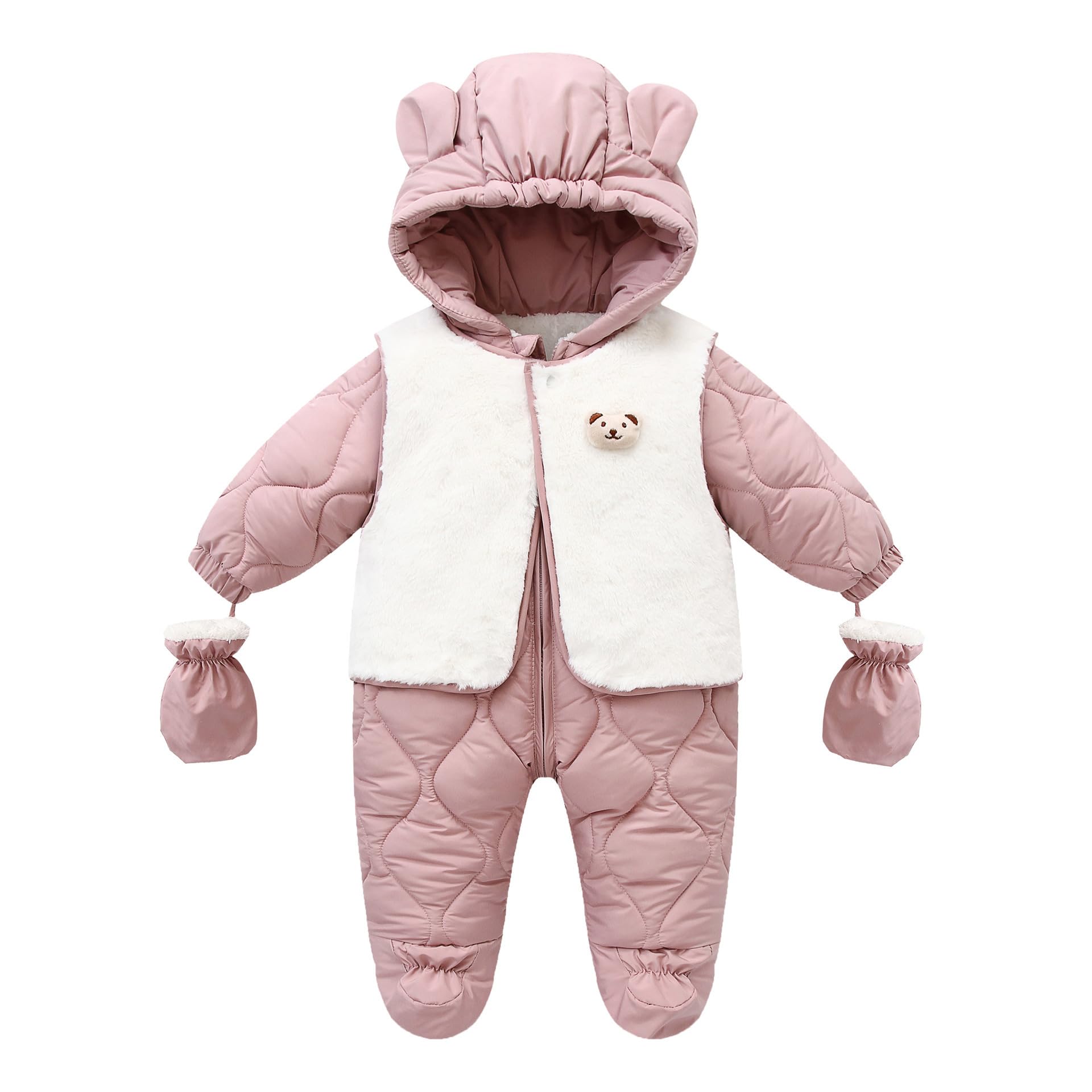 Mono de Nieve para Niños Pelele Bebé con Chalecos Desmontables Abrigo de Invierno 2 en 1 Mono Cálido con Capucha para Bebés Niñas Rosa 3-6 Meses
