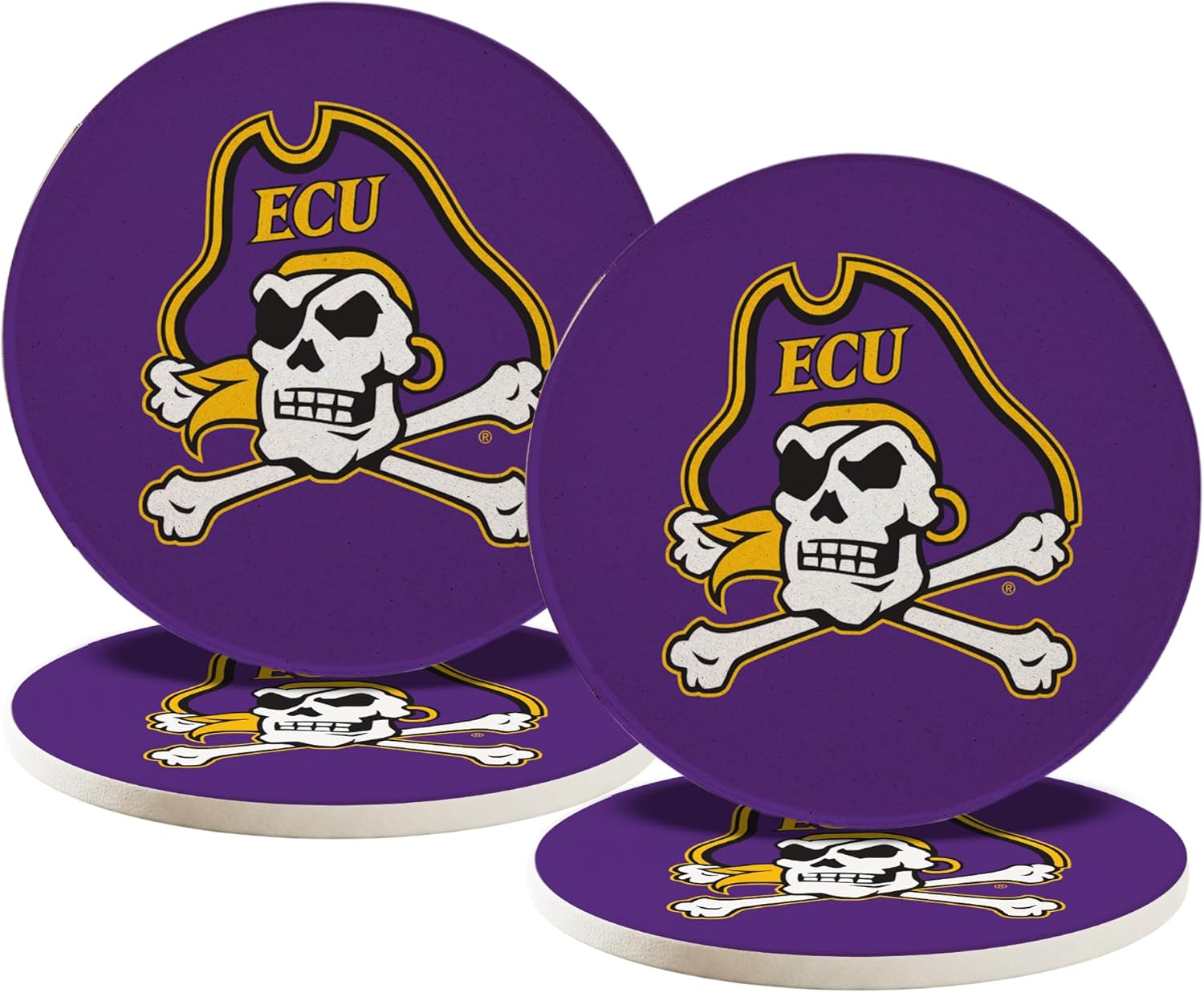 Desert Cactus East Carolina University Circle Ceramic Coasters 4 Pack Pirates ECU Absorbent Drink Coasters with Cork Backing (Design A)