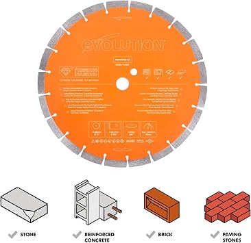 Evolution Power Tools Premium Diamond Blade 12-Inch for Disc Cutter, Concrete Saw | 1 Inch Arbor | High Diamond Concentration | Segmented Diamond Blade for Masonry, Brick, Stone, Roof Tile, Concrete