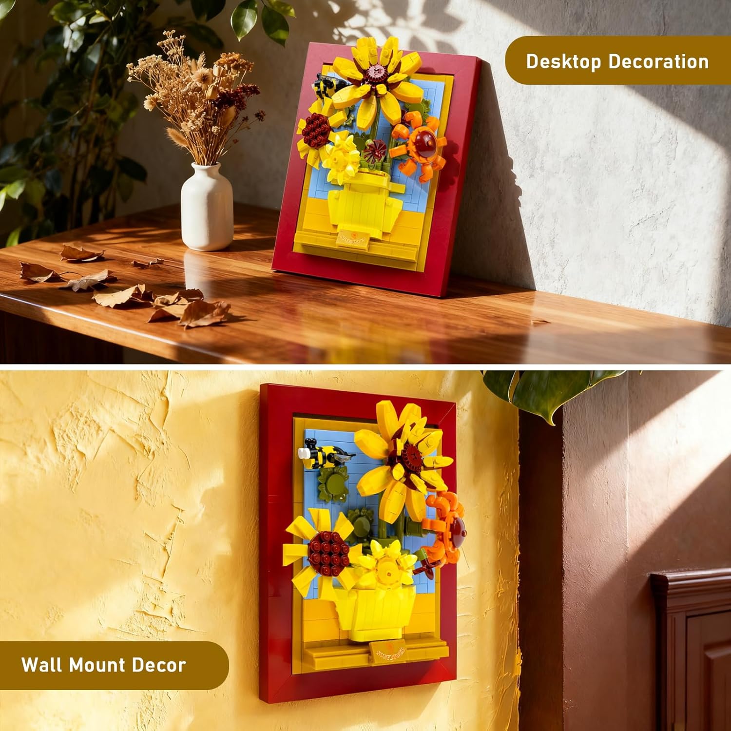 Sunflowers Building Blocks Set, Sunflower Botanical Wall Art Building Toy for Home Office Decor, Christmas Birthday Presents for Lover Women 14+ Girls Boys Adults 454PCS