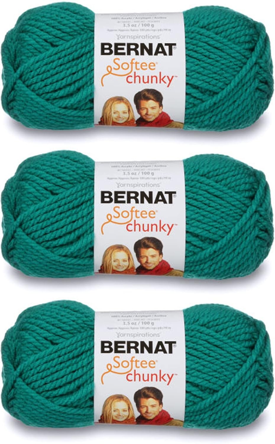 Bernat Softee Chunky Emerald Yarn - 3 Pack of 100g/3.5oz - Acrylic - 6 Super Bulky - 108 Yards - Knitting/Crochet