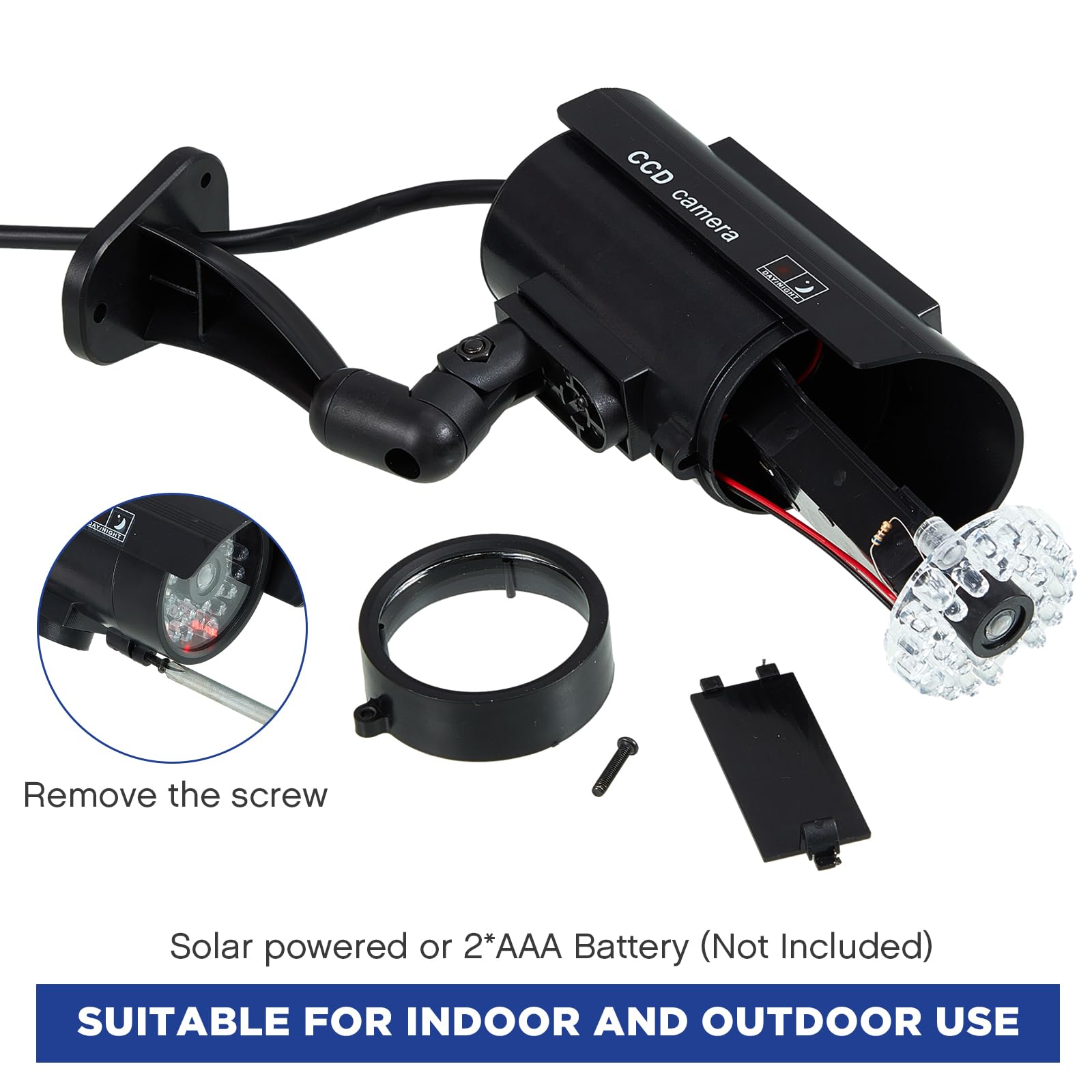 Kanayu Lot de 6 fausses caméras de sécurité factices à énergie solaire avec lumières clignotantes rouges réalistes pour intérieur ou extérieur
