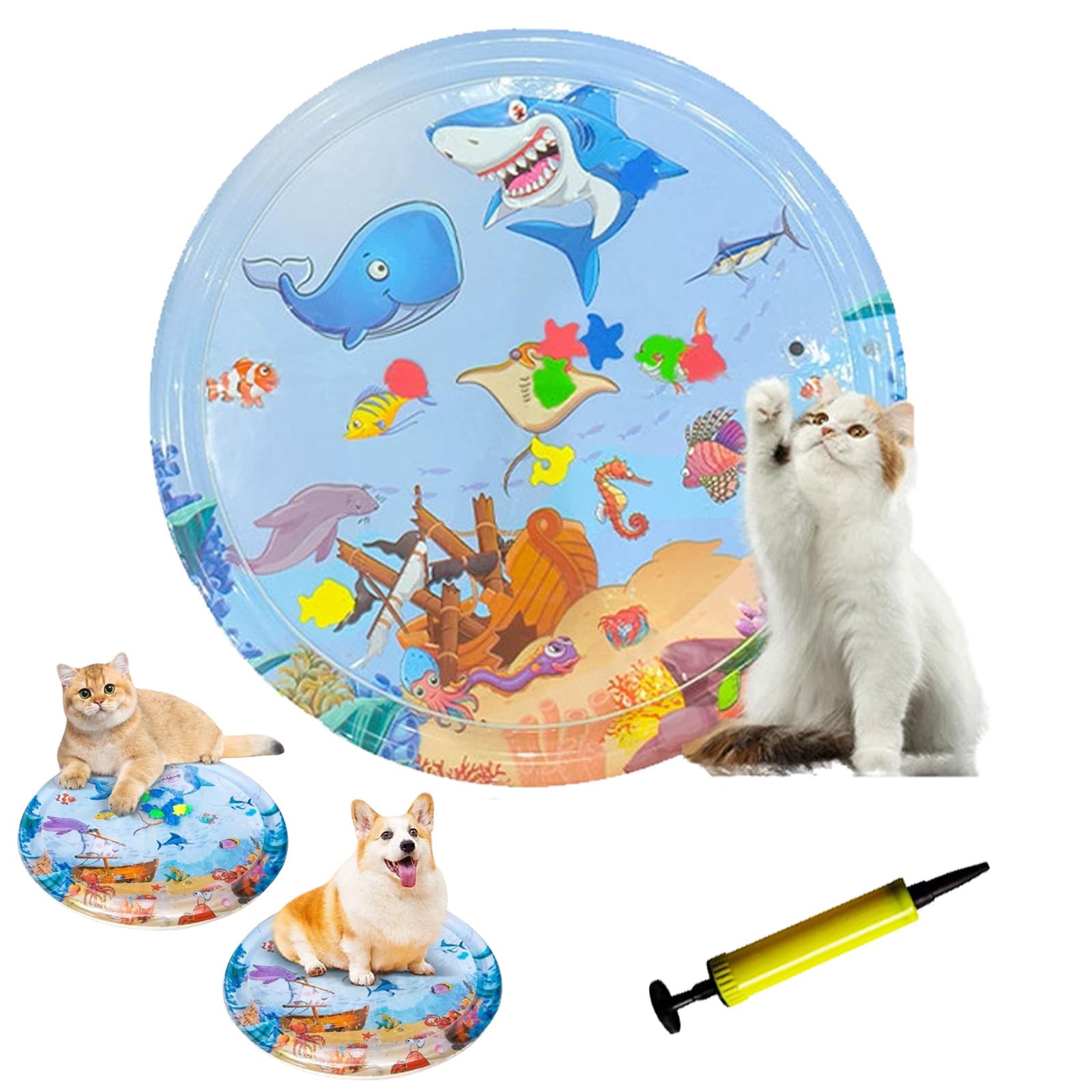 Upgraded Thickened Pet Water Bed for Cats Dogs, Cat Water Bed Play Mat, Cat Waterbed Toy with Fish, Leakproof, Puncture-Resistant, Bite-Resistant,