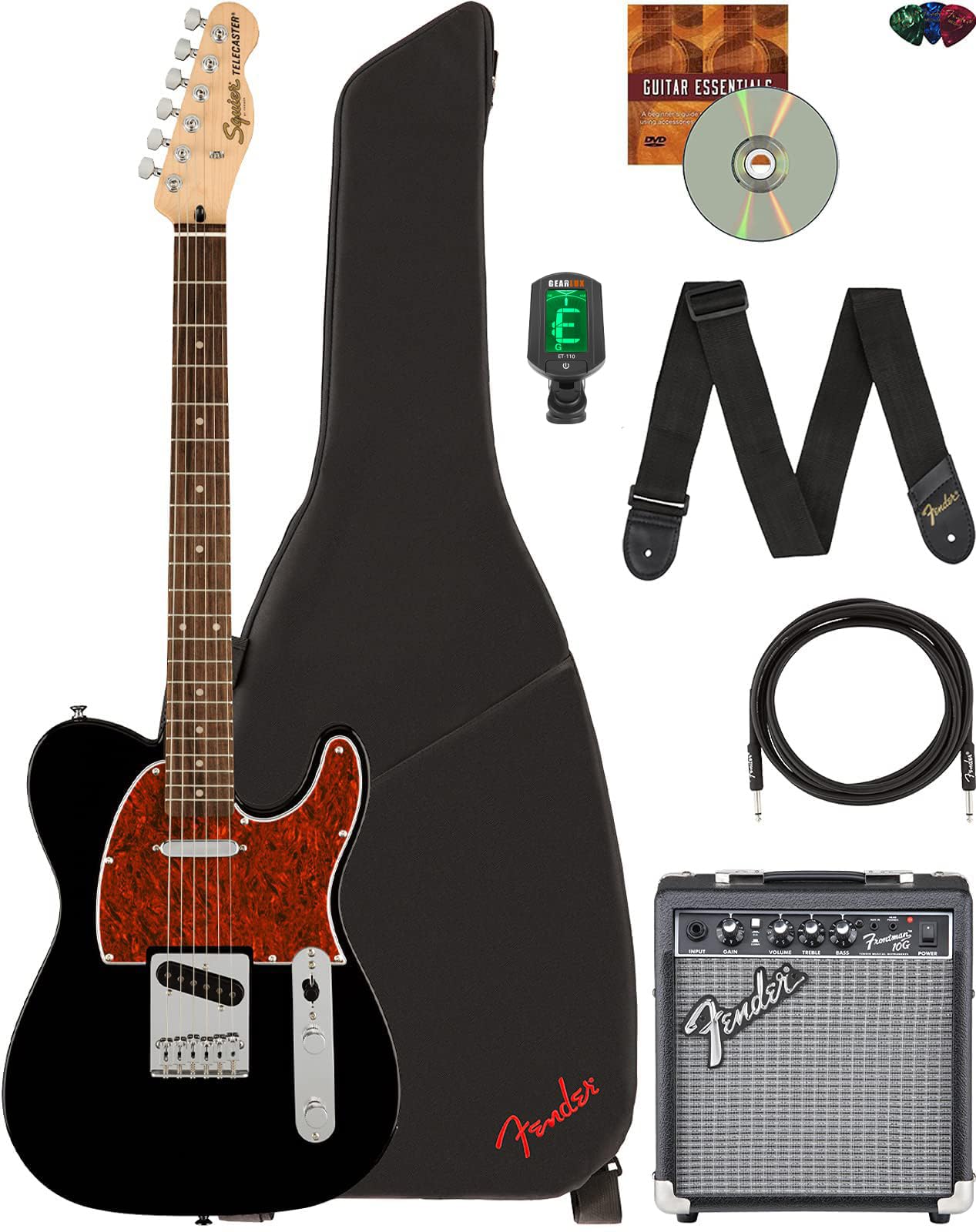 Affinity Series Telecaster - Black Bundle with Frontman 10G Amplifier, Gig Bag, Tuner, Instrument Cable, Strap, Picks, and Austin Bazaar Instructional DVD