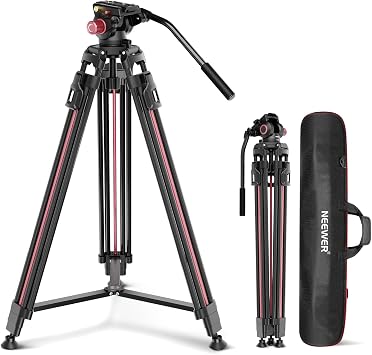 NEEWER 78.7 inches 200 cm Video Tripod, Camera Tripod with Fluid Head Mount, Aluminum, Heavy Duty, One-Step Quick Release Tripod Stand, Travel Tripod, Photography Tripod, QR Plate Included, Suitable