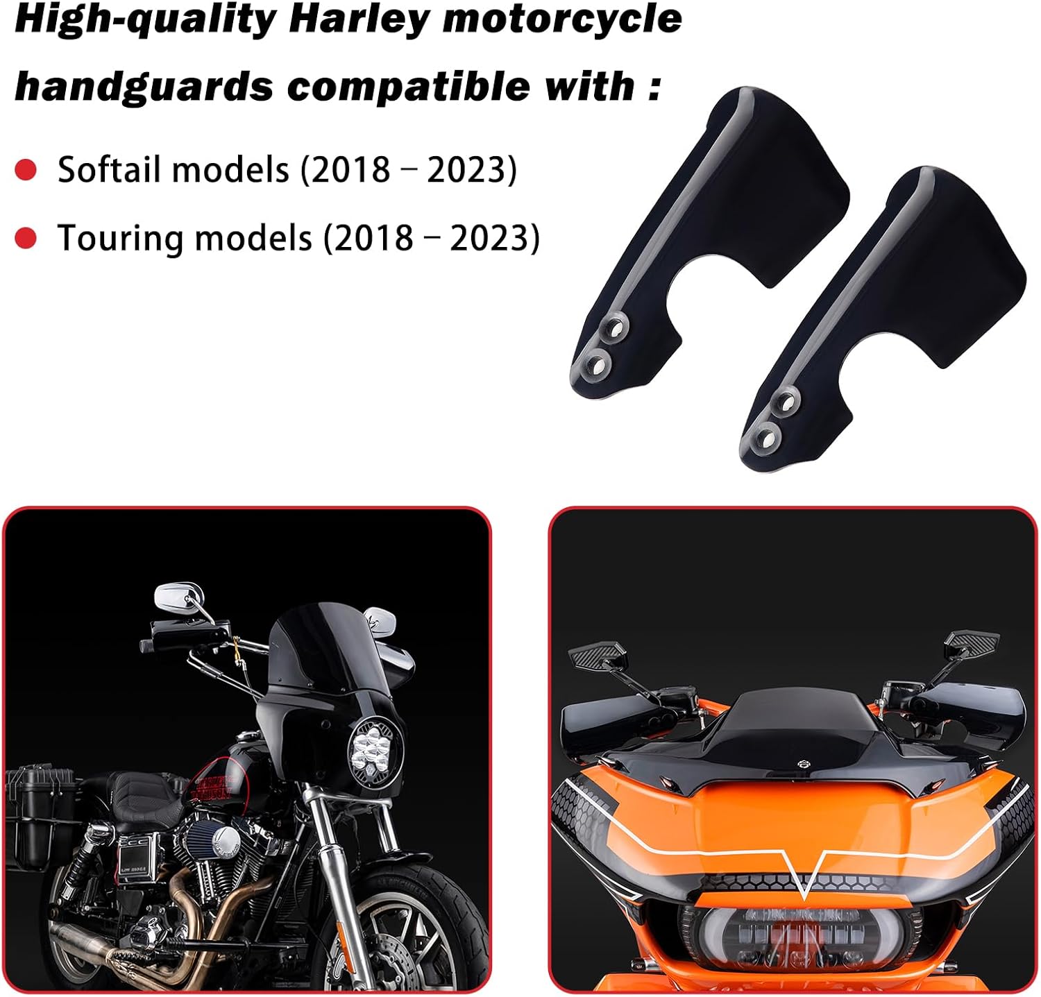 Black Motorcycle Handguards, PC Hand Guards, Handlebar Guards Compatible with Harley 2018-2023 Softail Low Rider, Low Rider S, Fat Bob, Breakout, Fat Boy