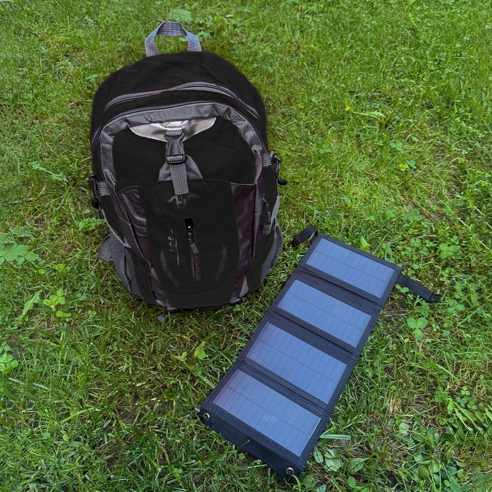 Zaino con Pannello Solare 20W USB 5V - Zaino Trekking da 40 Litri Impermeabile per Escursionismo, Alpinismo, Campeggio - Spallacci e Schienale Imbottiti, Antistrappo e Multifunzionale