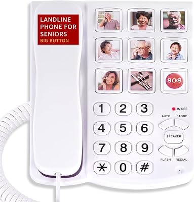 Uvital Big Button Phone for Seniors, Corded Landline Phone-Speakerphone | 8 One-Touch Dialing Big Buttons and 1 SOS Button, Hands-Free, Loud Ringer, Easy to Use for Hearing & Vision Impaired Seniors
