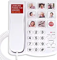 Uvital Telefone de botão grande para idosos, telefone fixo com 9 botões grandes de discagem com um toque, chamadas viva-voz, toque alto, fácil de usar para telefone com deficiência visual para idosos
