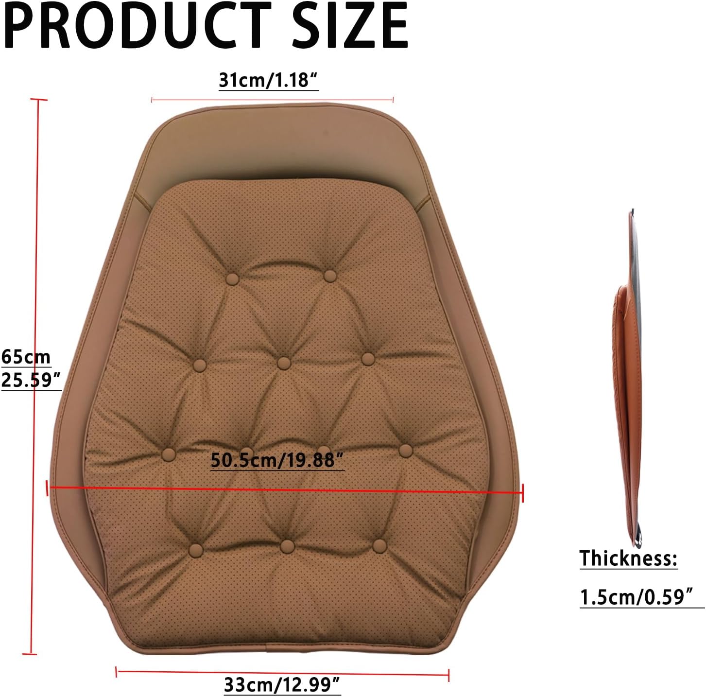 ontto Universal Car Seat Cushion,Seat Back Cushions for Most Vehicles,Perforated PU Leather Seat Backrest Lumbar Seat Cover Anti-Skid Auto Interior Seat Protector,Light Brown(2 PCS)