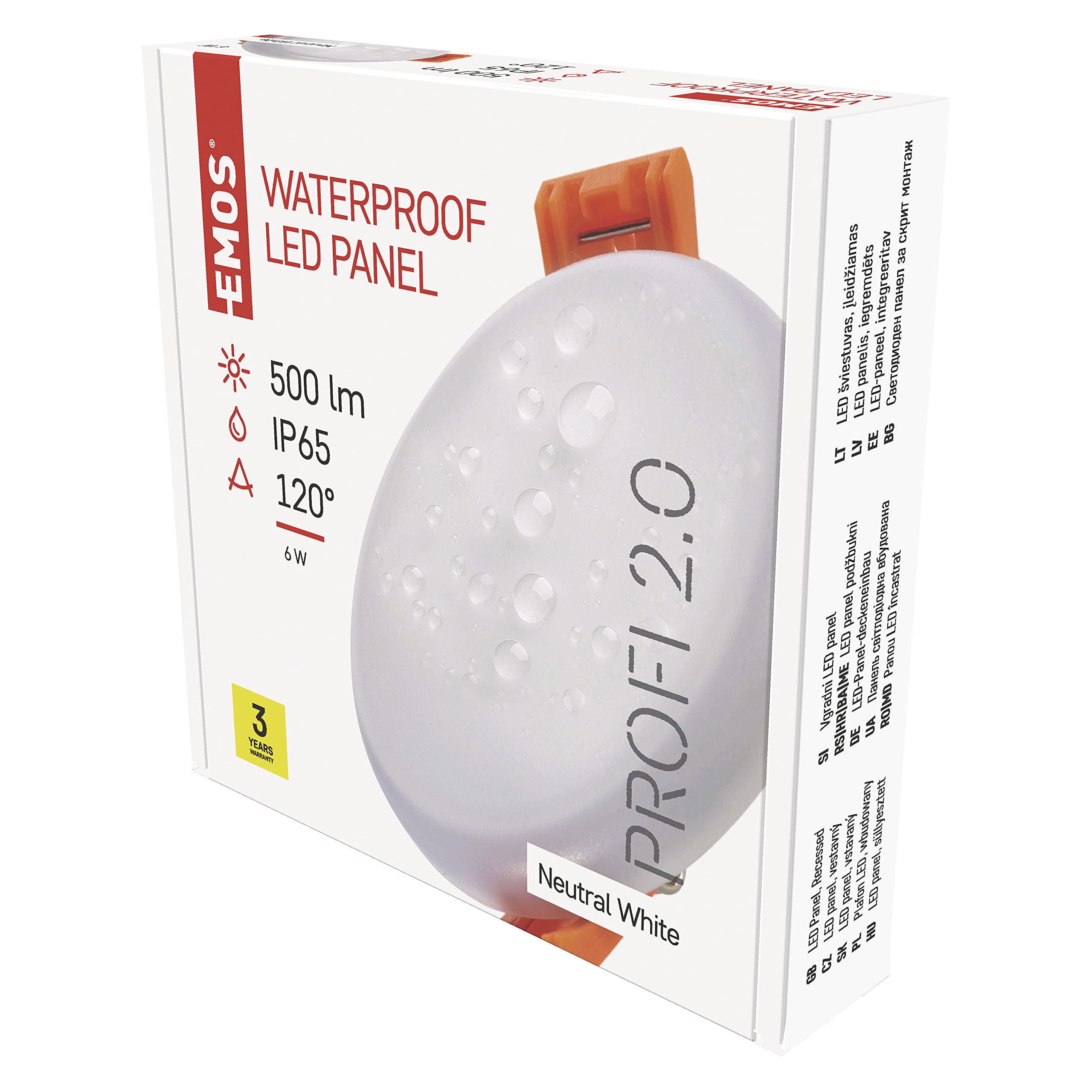 EMOS LED Panel Recessed Light 6 W, Extra Flat 400 lm Round Recessed Spotlight, Neutral White 4000 K, IP65 Waterproof for Wet Rooms or Outdoors, Colour White, Diameter 7.5 cm, Frameless, 6 W, 6 W