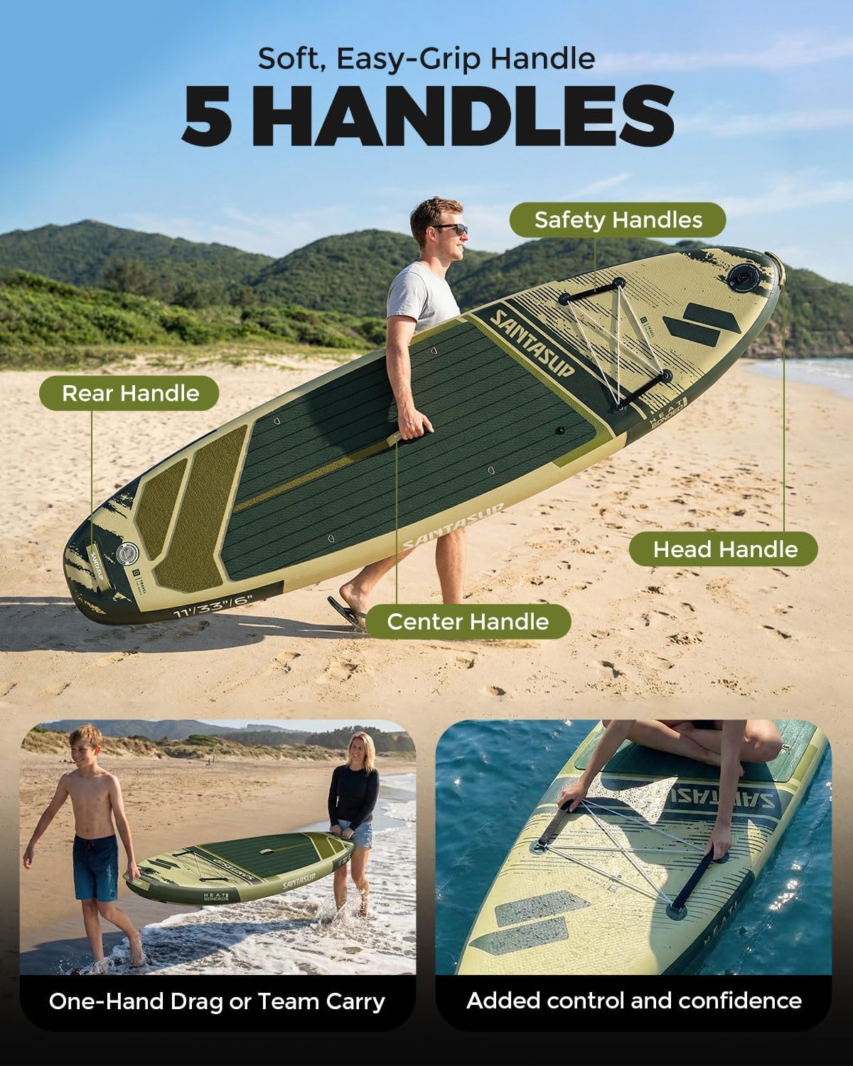 Inflatable Stand Up Paddle Board with SUP Accessories, Anti-Slip EVA Deck, 10'6"/11' Wide Stance Board, Sup Board for Adults & Youth of All Skill Levels Backpack