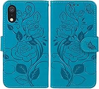 Vista 4 de Funda para iPhone XR con protector de pantalla de vidrio templado, funda de cuero con diseño de flor para tarjeta de crédito con soporte para iPhone