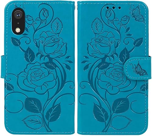 Miniatura 4 de Funda para iPhone XR con protector de pantalla de vidrio templado, funda de cuero con diseño de flor para tarjeta de crédito con soporte para iPhone