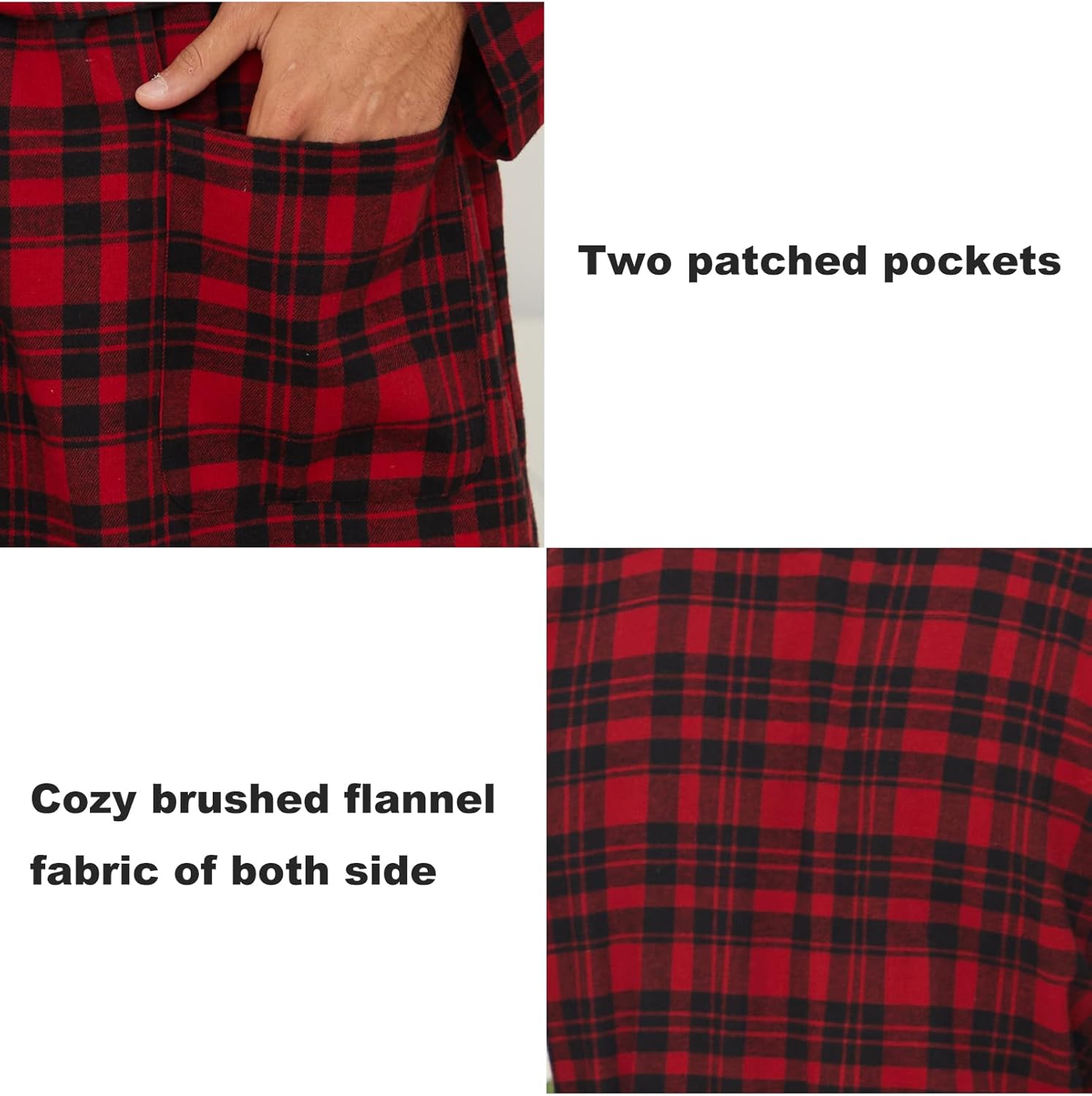 Zerbala Men's Flannel Robe Knee Length Plaid Bathrobe - Image 6