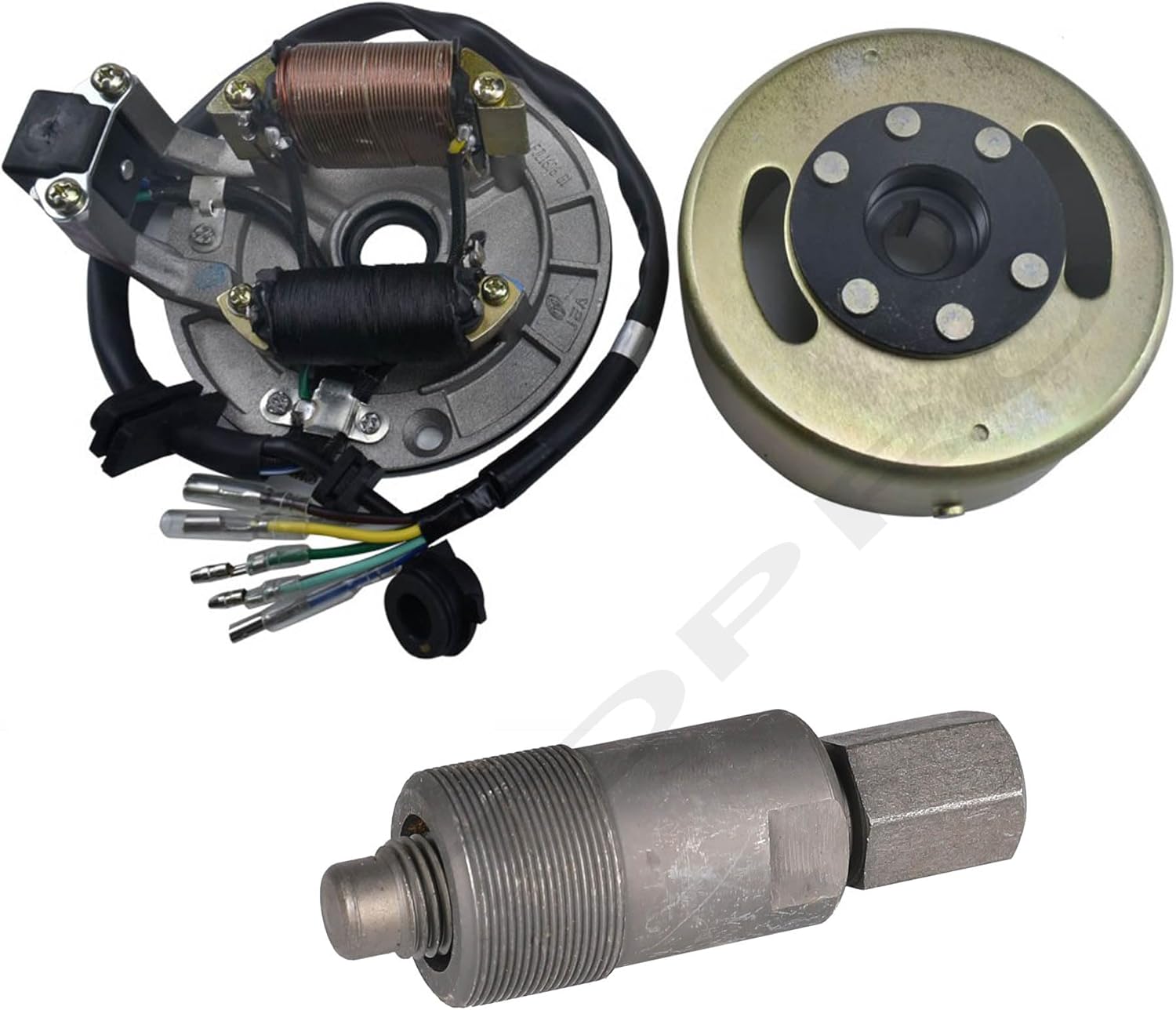 2 Coil Magneto Stator Flywheel Rotor Kit, Magneto Stator Plate for 50cc 70cc 90cc 110cc 125cc 140cc Kick Start Engine Dirt Pit Bike SSR Apollo Taotao CRF70 with Magneto Flywheel Puller
