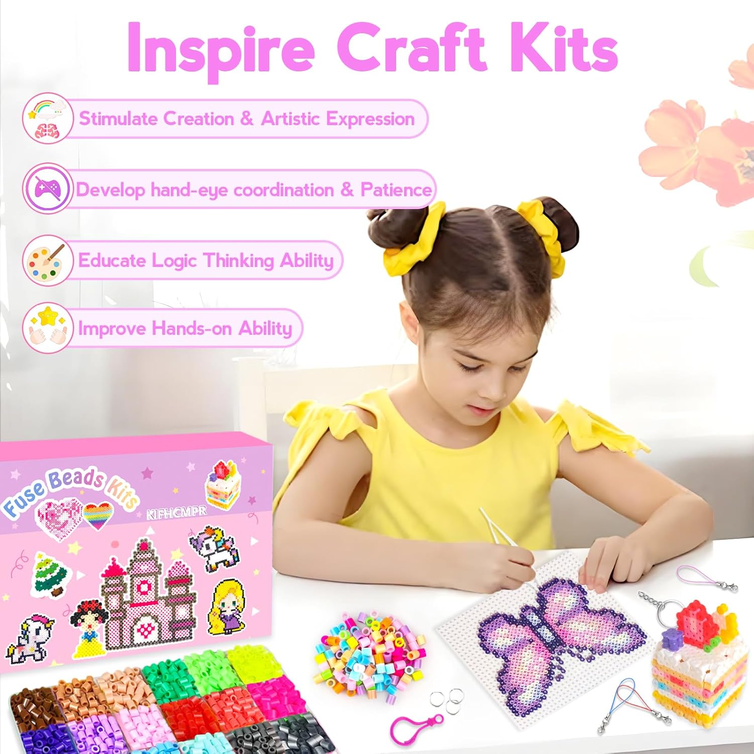 5mm Fuse Beads Kit for Kids Crafts - 48 Colors Fuse Beads Set with Pegboard,Ironing Papers and Accessories, Fuse Beads 2 Boxes,Arts and Crafts Kits for Kids, Christmas Birthday Gift for Girls & Boys - Image 6