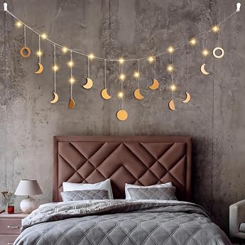 O-Kinee Mondphasen GirlandeWanddeko BohoMondlampe Ramadan DekoMond Girlande Aesthetic Room DecorBoho Lichterkette SchlafzimmerMondlampe Wanddekomit Led 144cm 13 Monde [Energieklasse A]