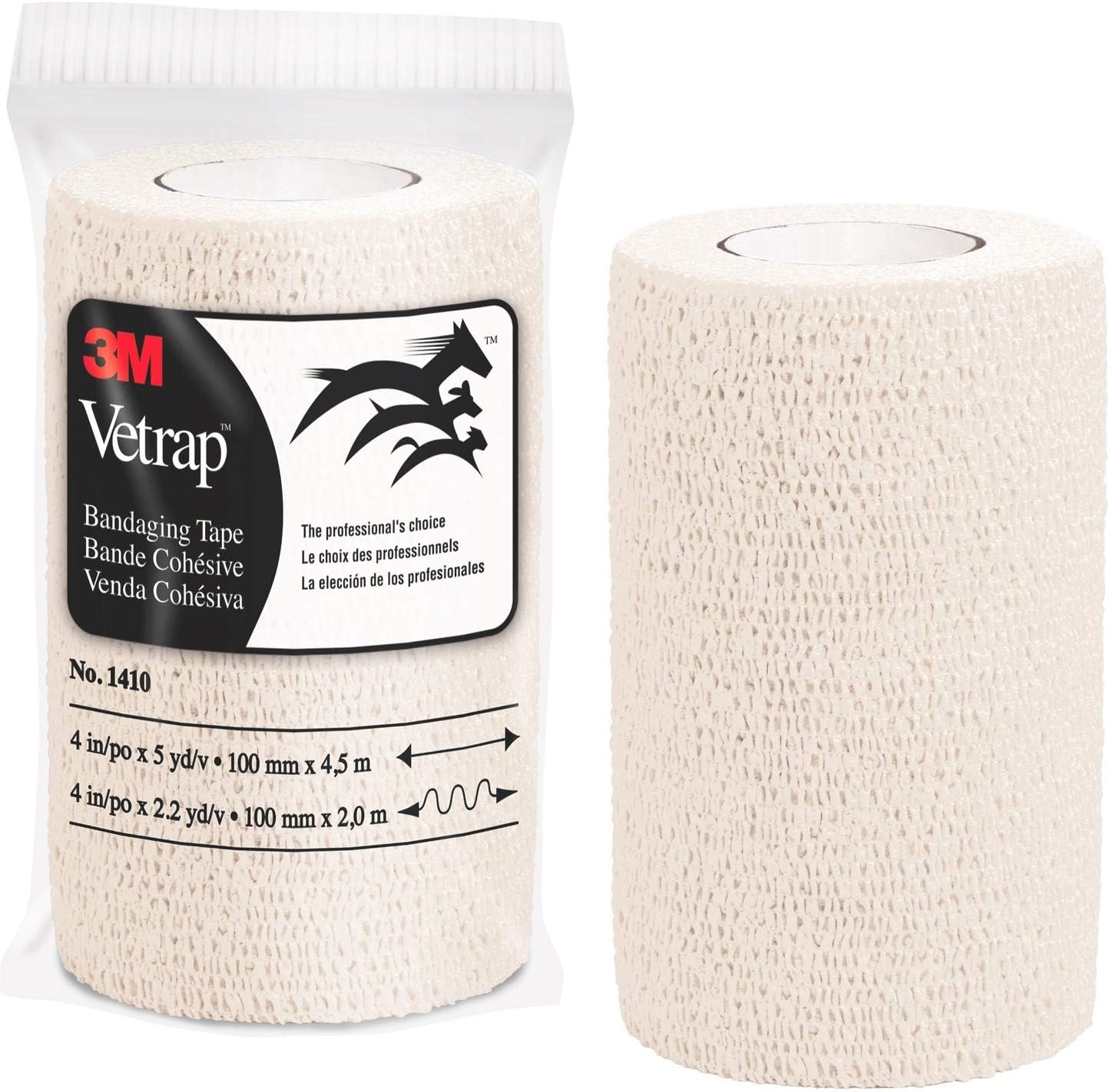 3M Vetrap 4" Bold Color Bandaging Tape, 4" x 5 Yards, Box, 18 Roll Case (White)