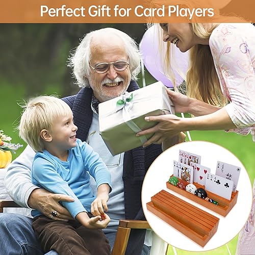 Miniatura 10 de 2 Pack Playing Card Holders Deck Stand, Play Cards Holder for Kids or Elder People, Hands-Free Wood Holder Racks Set of 2,Tray for Organizing Cards