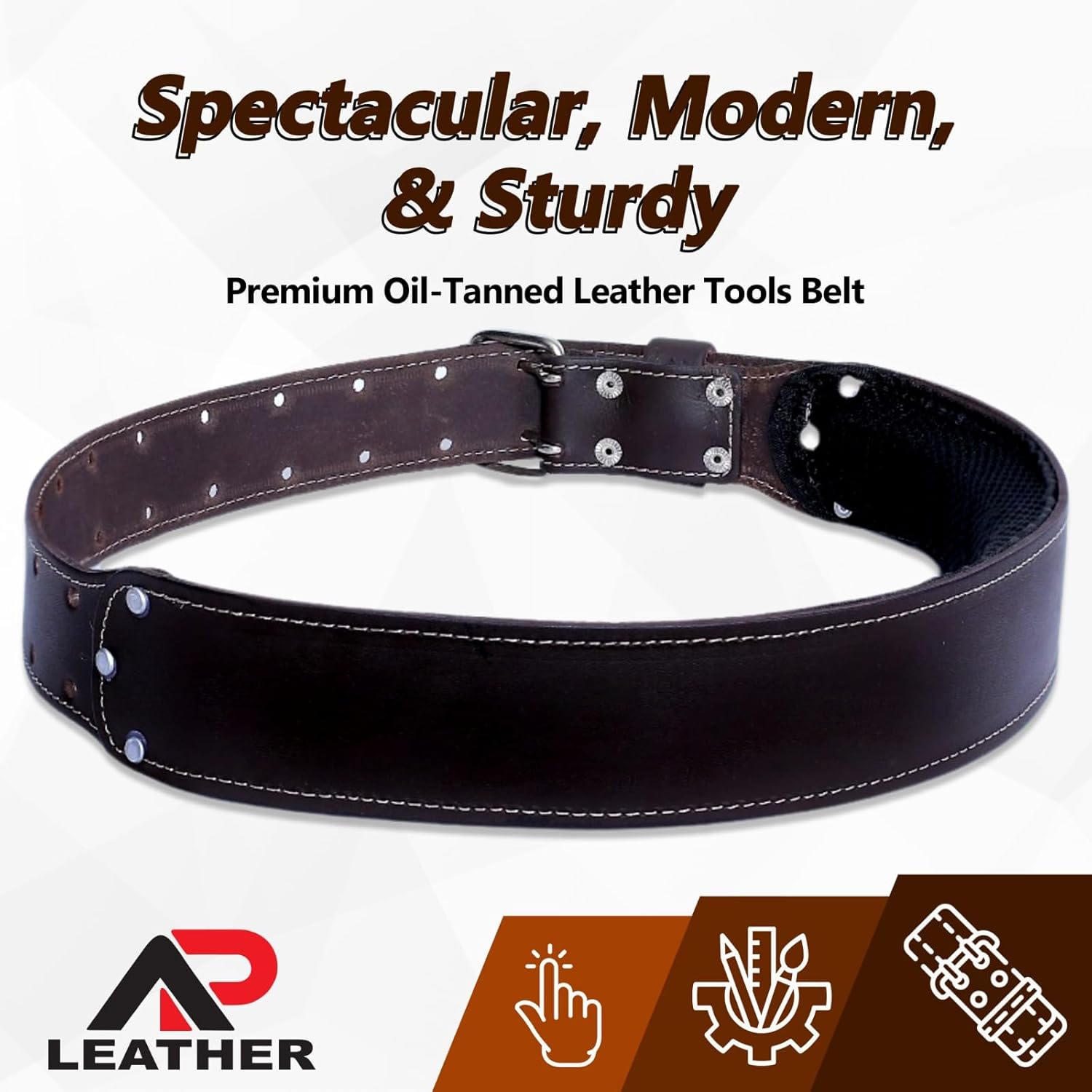 Pro-501 Oil Tanned Leather Tool Belt for 30" to 52" Waist, Premium Leather with 4MM thickness Tool Belt Padded