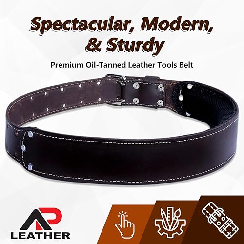Miniatura 7 de Pro-501 - Cinturón de herramientas de cuero curtido al aceite para cintura de 30 a 52 pulgadas, cuero de primera calidad con cinturón de