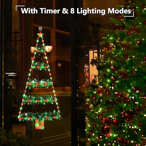 Miniatura 9 de Toodour Luces de decoración de Navidad, luces LED de escalera de 2 pies, luces colgantes de pared de Navidad multicolor, funciona con pilas, luces