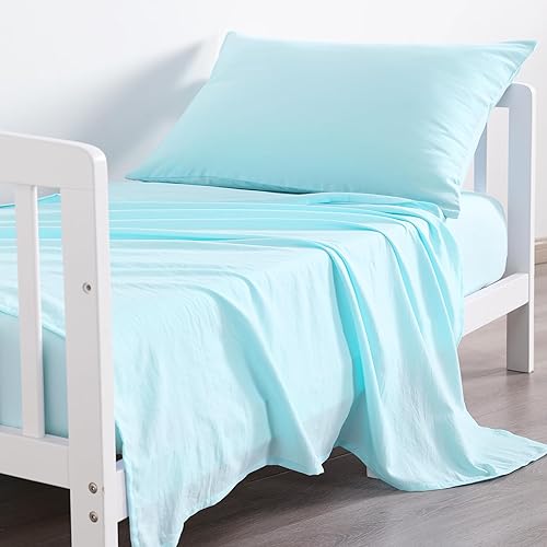 Miniatura 5 de NTBAY Juego de sábanas para cuna de microfibra ultrasuave, 3 piezas, lavables a máquina, fundas de almohada, color azul claro Azul/claro,Negro