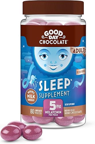 Good Day Chocolate Melatonina para adultos 80 unidades  Chocolate con leche sin OMG de comercio justo con manzanilla y melatonina de 5 mg