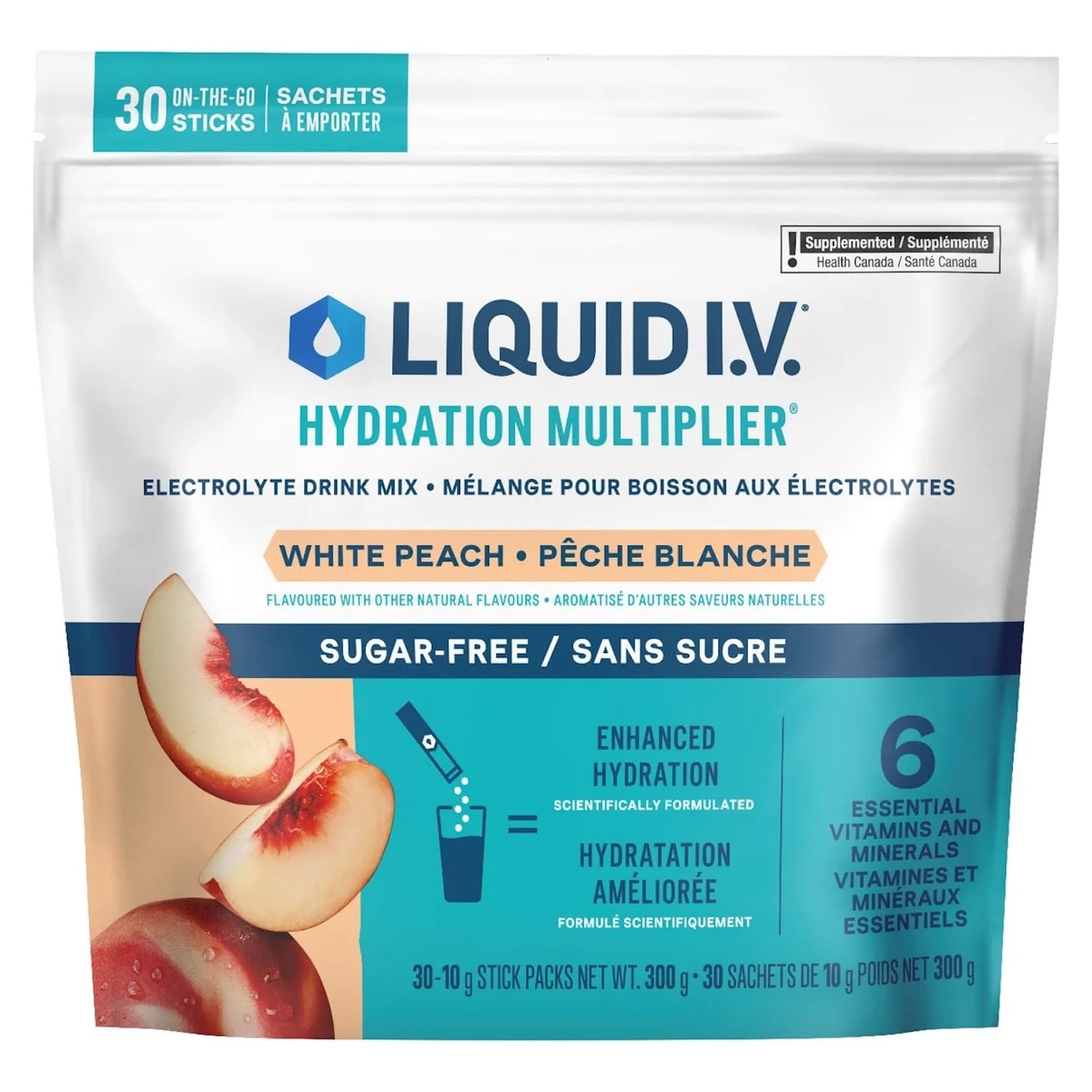 Liquid I.V. Hydration Multiplier Sugar-Free Drink Mix, White Peach, 30 x 10g Stick Packs - 2