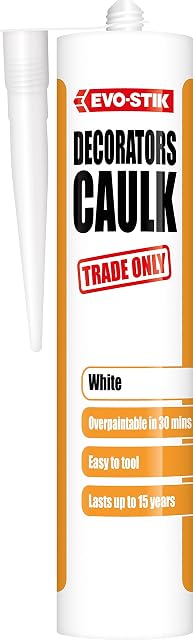 EVO-STIK Decorators Caulk, Low-Movement Crack and Gap Filler, Fast-Drying, Can be Overpainted, Easy-to-Apply, Lasts Up To 15 Years, Colour: White
