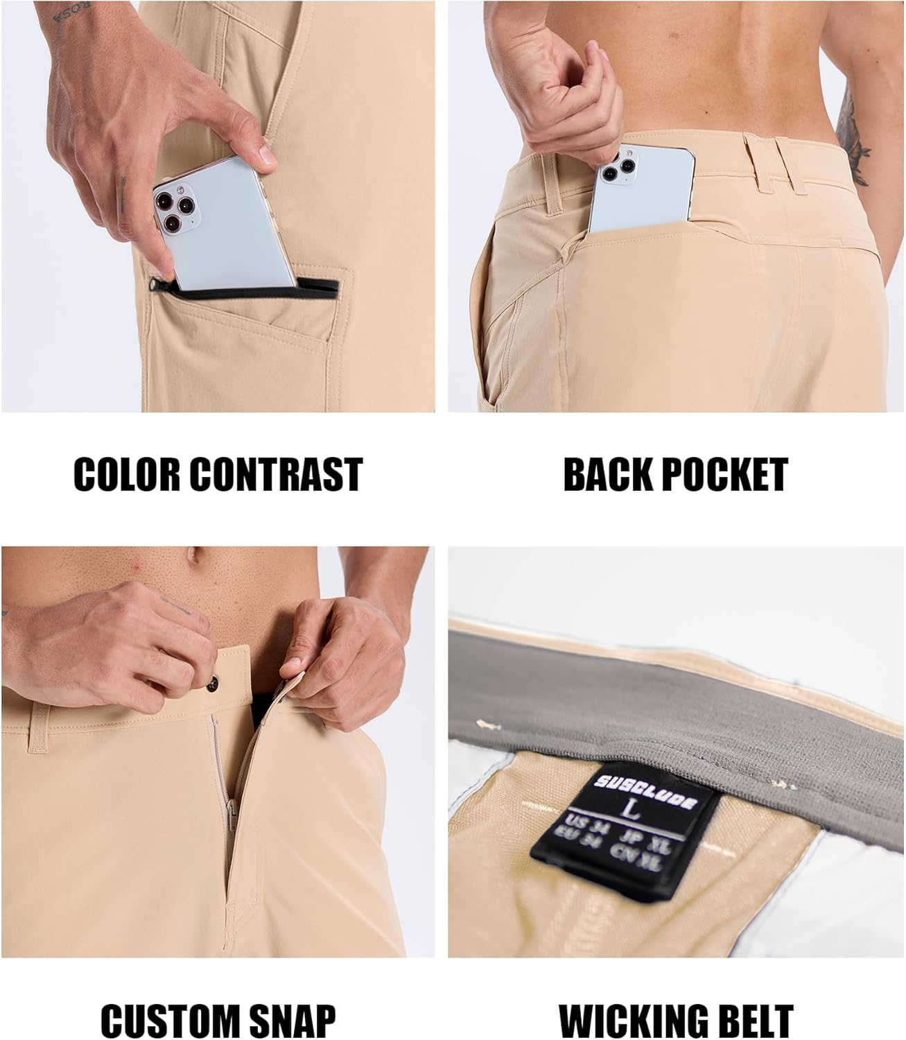 Susclude Men's Casual Shorts Stretch Golf Shorts 10" Quick Dry Summer Fishing Hiking Work Shorts with 6 Pockets - Image 4