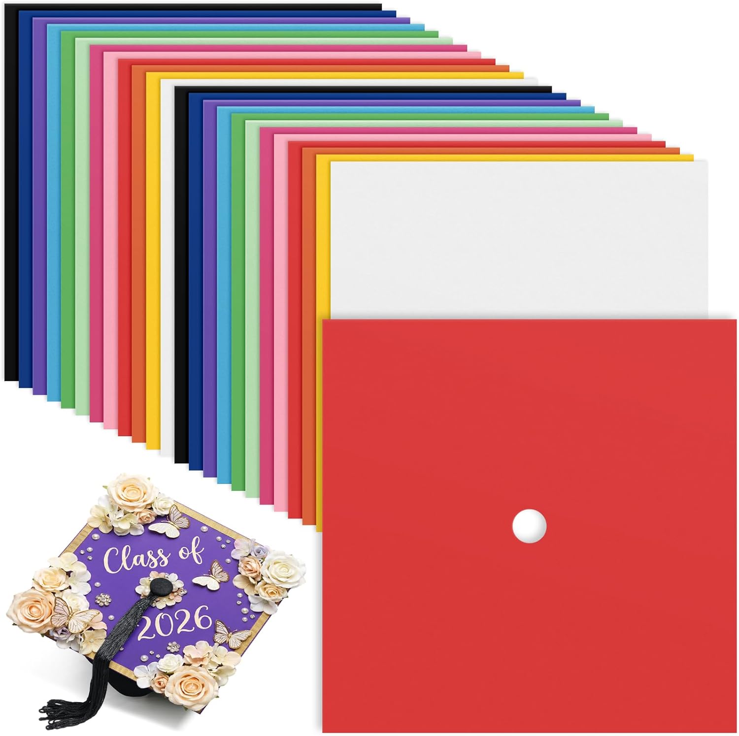 Gersoniel 24 Sheets Glitter Construction Paper for Graduation Cap Decoration Colorful Cardstock Grad Cap Cover Card Stock for Graduation Hat Topper Craft DIY(Colorful,Matte)