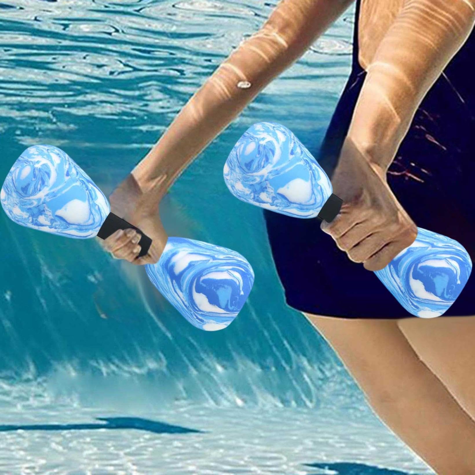 2PCS Aquatic Foam Dumbbells for Water Aerobics - Buoyant Pool Fitness Equipment Resistance Training Tools for Swimming Aqua