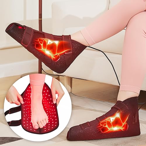 ALDIOUS Luz roja e infrarroja para pies y tobillo, dispositivo de zapato de luz roja LED de 660 nm y 850 nm con modo de pulso, temperatura de 3