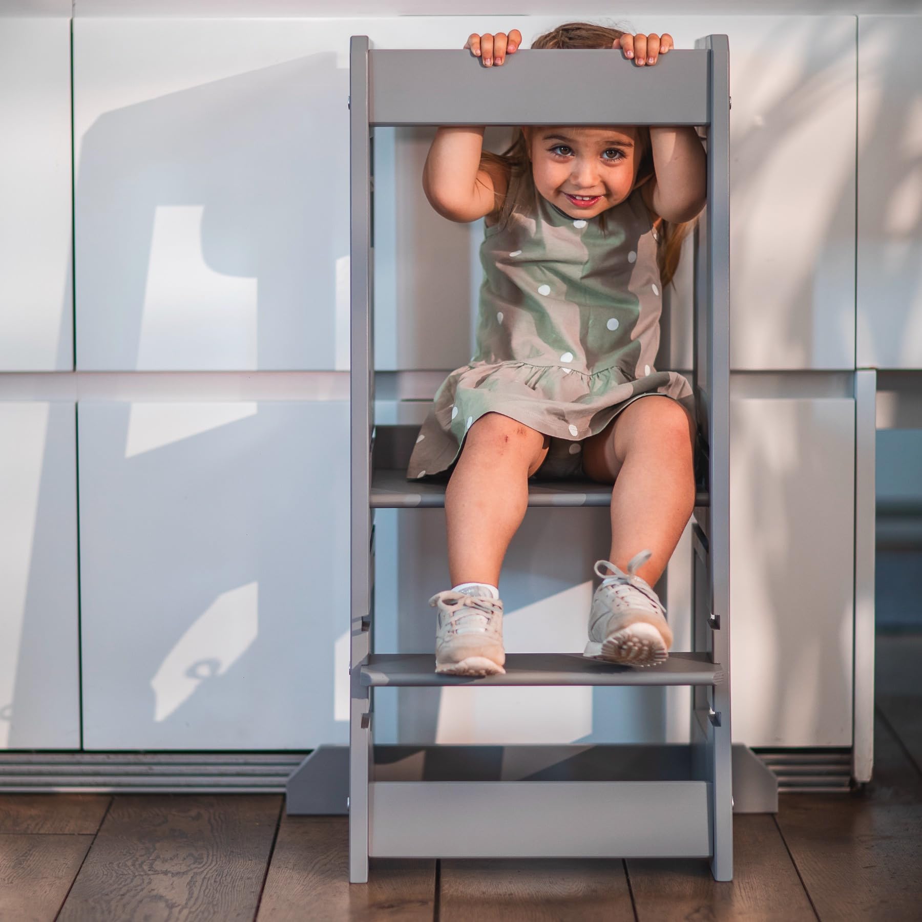 TiSsi Lernturm, Entdeckerturm Montessori mitwachsend Buche- 100539, Storm Grey