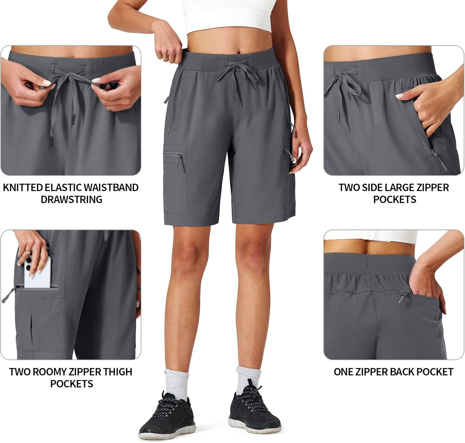 Ksmien Women's Hiking Cargo Shorts Quick Dry Lightweight Summer Shorts with Zipper Pockets for Travel Golf Camping - Image 4