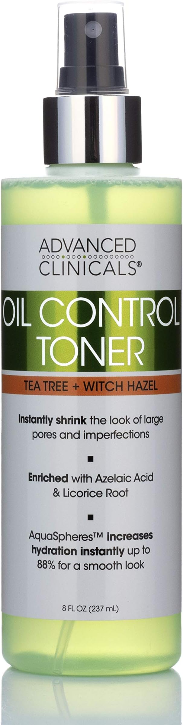 Advanced Clinicals Oil Control Purifying Facial Mist Toner. Hydrating, Non-Greasy Tea Tree Oil, Witch Hazel Toner W/Aloe Vera Face Mist Cleans Pores & Clears Acne All Skin Types, 8 Fl Oz (Pack of 1)