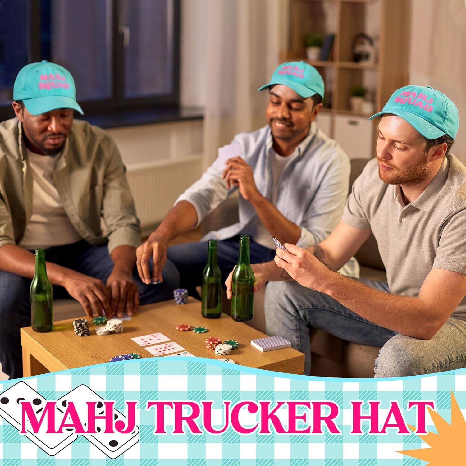 Mahjong Print Trucker Hat Mahj Squad Embroidered Cap Mahj Cap Foam Trucker Hat for Mahjong Accessories Party Gifts - Image 6