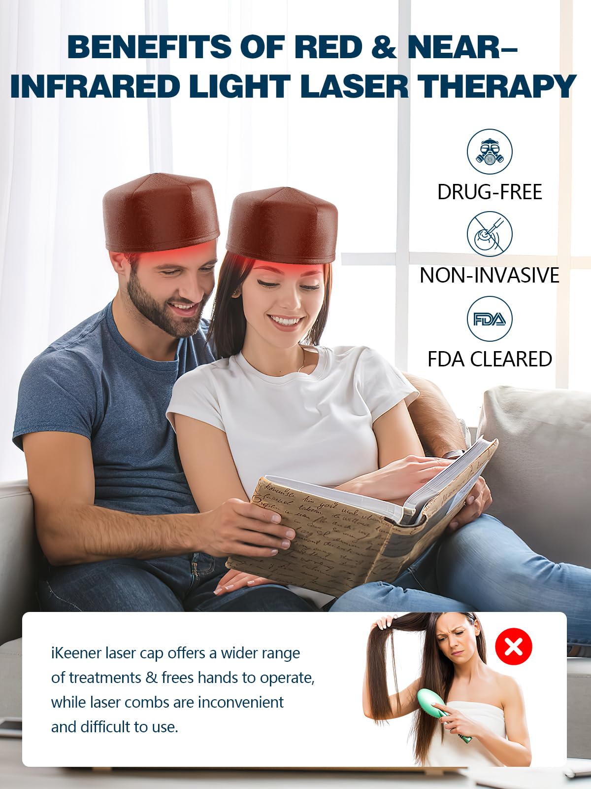 Cappuccio Laser per la Crescita dei Capelli, Casco per Terapia con Luce Rossa per la ricrescita dei Capelli e stimolazione della Crescita del follicolo pilifero, Trattamento per l