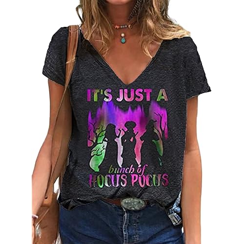 Womens Halloween Movie V Neck Shirt Casual I Smell Children Letter Print Short Sleeve Witch Horror Tee Tops