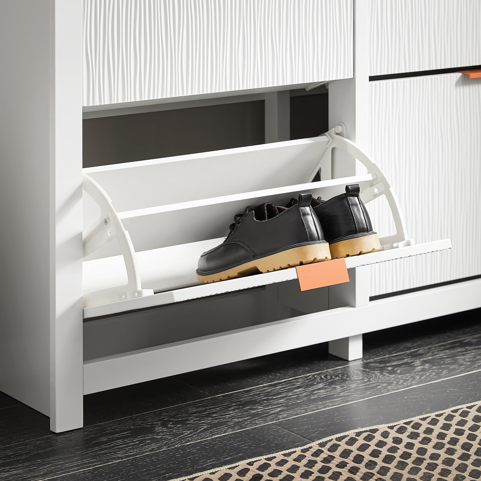 SoBuy Zapatero Entrada Recibidor - Mueble Zapatero Estrecho Blanco 4 Solapas de 2 Niveles para Pasillo Estrecho y Recibidor, Diseño Compacto y Elegante, MDF E1 104x23x82cm FSR186-II-W
