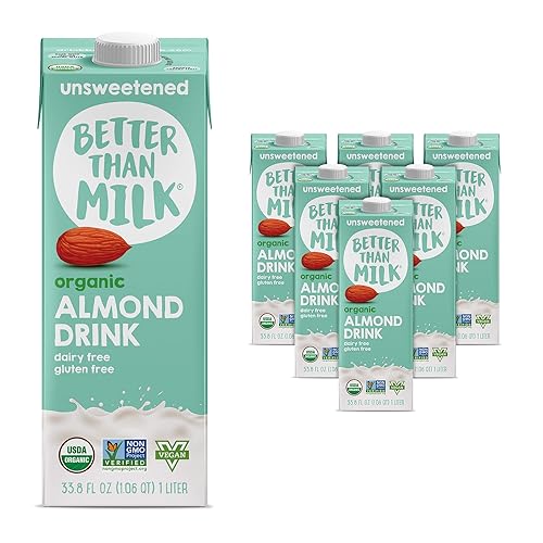 Better Than Milk Vainilla orgánica sin azúcar con leche de almendras, apta para veganos, sin lácteos, certificado sin OMG (paquete de 6)