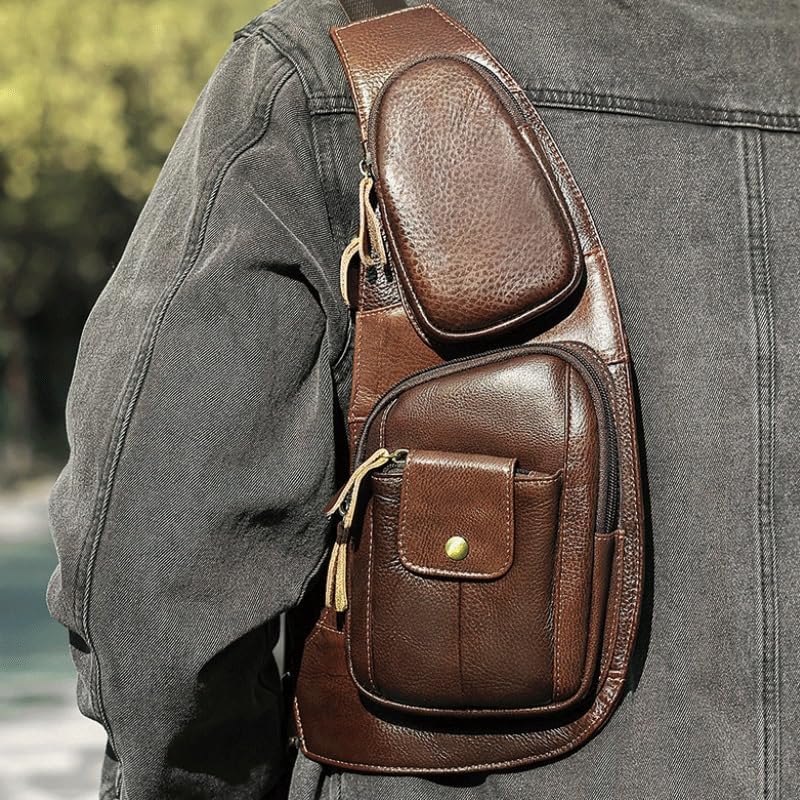 Leather Men's Chest Bag Casual Retro Single Shoulder Crossbody Multi Functional