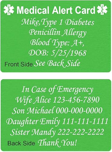 MZZJ - Tarjeta de identificación de alerta medcial grabada con texto en inglés "HIE" de metal de aluminiomadera natural, tarjeta de contacto de