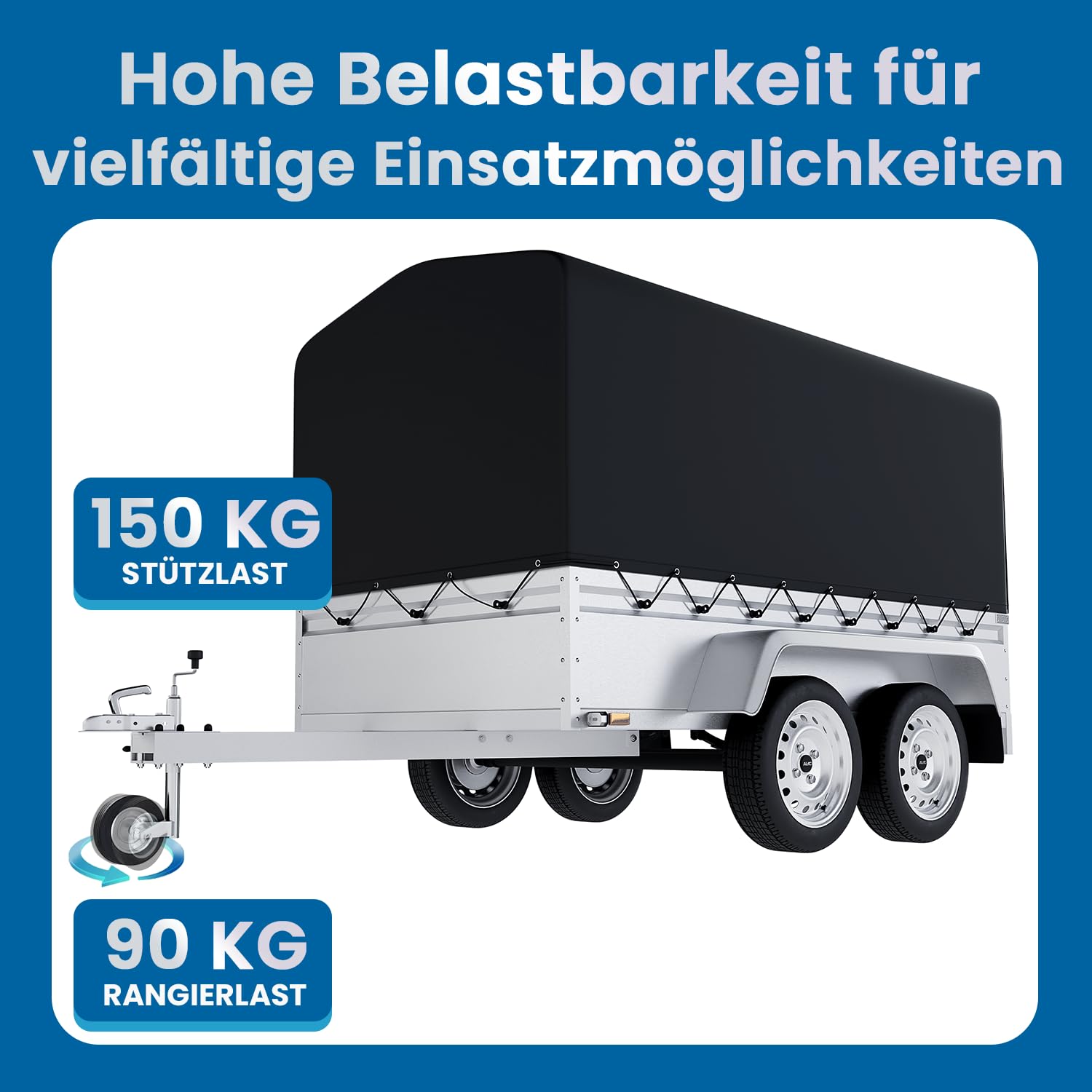 AUTOLIGHT 24 2X Anhängerstützen, 2X Unterlegkeile mit Halterung & höhenverstellbares Stützrad – Verzinkter Stahl, bis 750 kg, inkl. Zubehör Komplettset für Anhänger