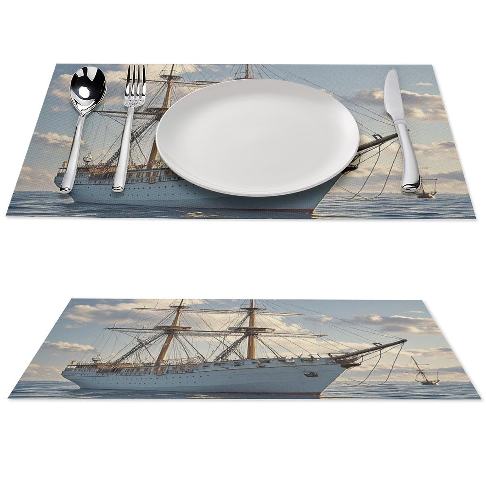 Set de table vintage nautique blanc en PVC lavable x4